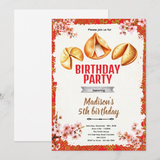 Fortune Cookie Birthday Invitation 招待状 (正面/裏面)