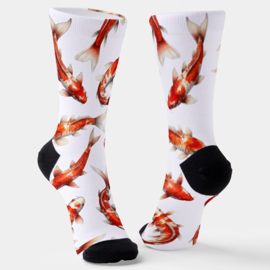 Fortune fish, swimming koi, watercolor ソックス (傾斜あり)