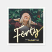 Forty 40th Birthday custom photo script gold スタンダードカクテルナプキン (正面)