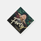 Forty 40th Birthday custom photo script gold スタンダードカクテルナプキン (角)