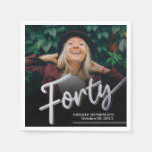 Forty 40th Birthday custom photo script silver スタンダードカクテルナプキン (正面)