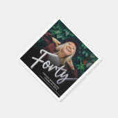 Forty 40th Birthday custom photo script silver スタンダードカクテルナプキン (角)