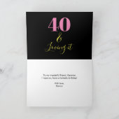 Forty and Loving It 40th Birthday Yellow Black カード (内部)