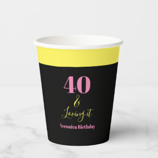 Forty and Loving It 40th Birthday Yellow Black 紙コップ