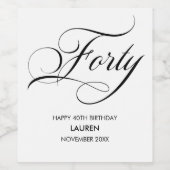 Forty birthday Elegant black and white Wine label ワインラベル (シングルラベル)