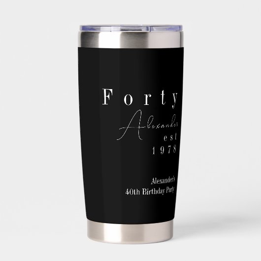 Forty Black and White 40th Birthday Party Favor 保温保冷タンブラー (正面)