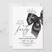 Forty Black Bow 40th Birthday Invitation 招待状 (正面)