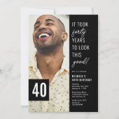 Forty Black & White 40th Birthdayパーティー写真 招待状 (正面)