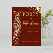 Forty & Fabulous Burgundy & Gold 40th Birthday 箔招待状 (立ち正面)