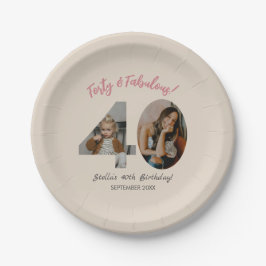 Forty & Fabulous Custom Photo 40th Birthday ペーパープレート