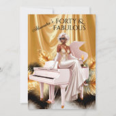 Forty Fabulous Elegant Birthday Gold White Piano 招待状 (正面)