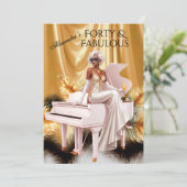 Forty Fabulous Elegant Birthday Gold White Piano 招待状 (スタンド正面)