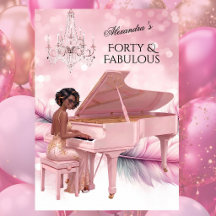 Forty Fabulous Elegant Birthday Pink White Piano 