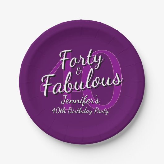 Forty & Fabulous Pink Purple 40th Birthday 7" ペーパープレート (正面)