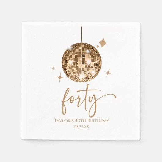 Forty Gold Disco Ball 40th Birthday Party スタンダードカクテルナプキン (正面)