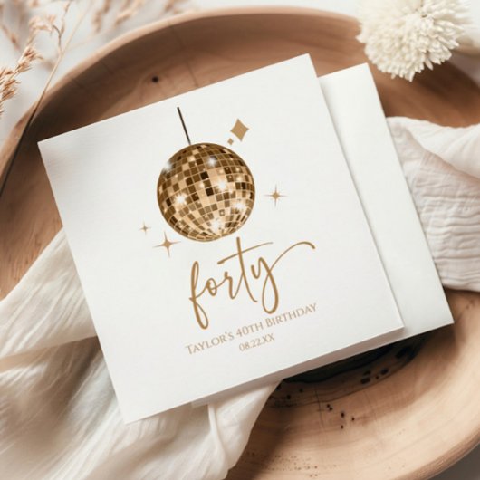 Forty Gold Disco Ball 40th Birthday Party スタンダードカクテルナプキン