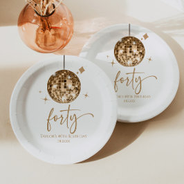 Forty Gold Disco Ball 40th Birthday Party ペーパープレート