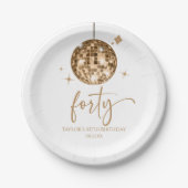 Forty Gold Disco Ball 40th Birthday Party ペーパープレート (正面)