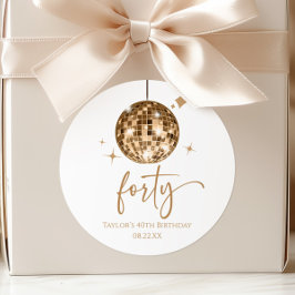 Forty Gold Disco Ball 40th Birthday Party ラウンドシール