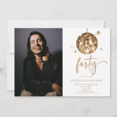 Forty Gold Disco Ball Photo 40th Birthday Party 招待状 (正面)