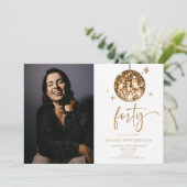 Forty Gold Disco Ball Photo 40th Birthday Party 招待状 (スタンド正面)