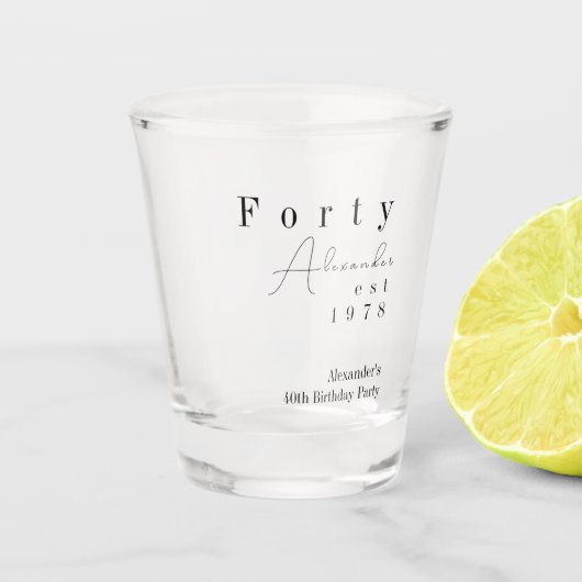 Forty Minimal 40th Birthday Party Favor ショットグラス (正面)