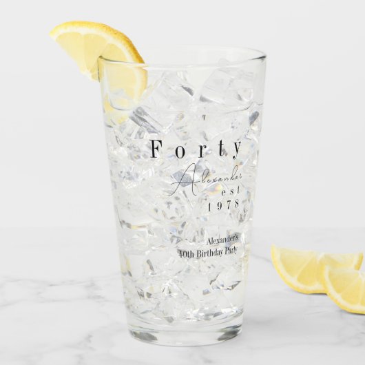 Forty Minimal 40th Birthday Party Favor タンブラーグラス (アイス正面)