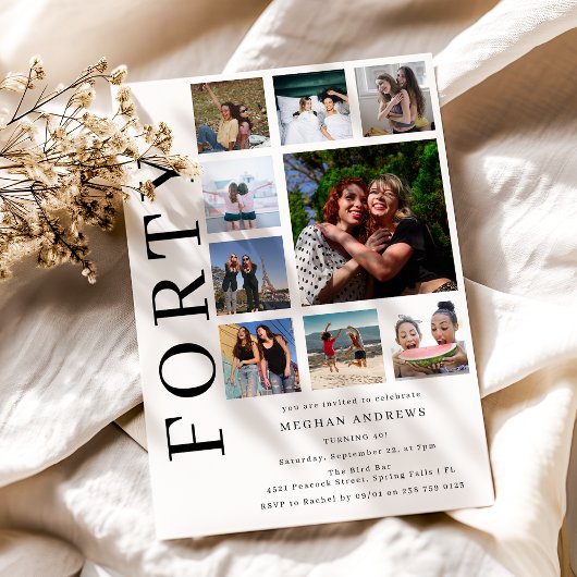Forty Photo Collage 40th Birthday Party Invitation 招待状
