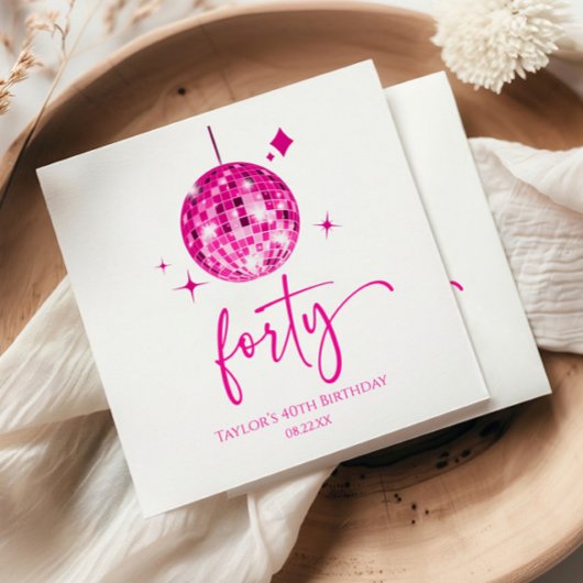 Forty Pink Disco Ball 40th Birthday Party スタンダードカクテルナプキン
