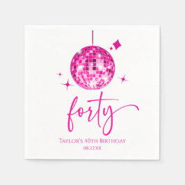 Forty Pink Disco Ball 40th Birthday Party スタンダードカクテルナプキン