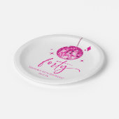 Forty Pink Disco Ball 40th Birthday Party ペーパープレート (アングル)