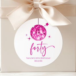 Forty Pink Disco Ball 40th Birthday Party ラウンドシール