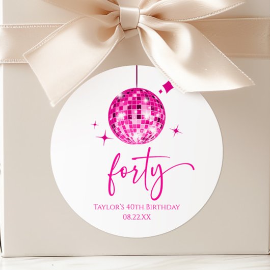 Forty Pink Disco Ball 40th Birthday Party ラウンドシール