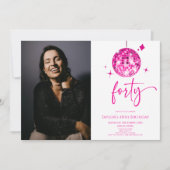 Forty Pink Disco Ball Photo 40th Birthday Party 招待状 (正面)