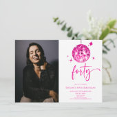 Forty Pink Disco Ball Photo 40th Birthday Party 招待状 (スタンド正面)