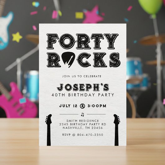 Forty Rocks Guitar Pick 40th Birthday Party 招待状