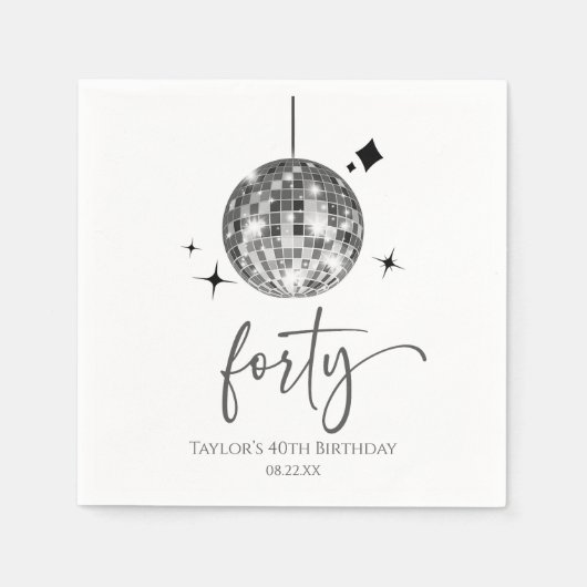 Forty Silver Disco Ball 40th Birthday Party スタンダードカクテルナプキン (正面)