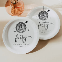 Forty Silver Disco Ball 40th Birthday Party ペーパープレート