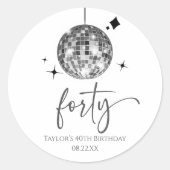 Forty Silver Disco Ball 40th Birthday Party ラウンドシール (正面)