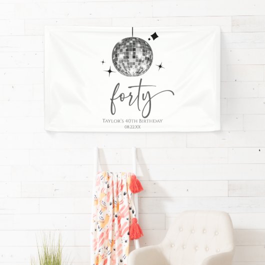 Forty Silver Disco Ball 40th Birthday Party 横断幕 (インサイチュ)