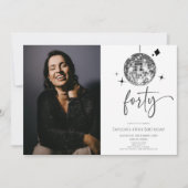 Forty Silver Disco Ball Photo 40th Birthday Party 招待状 (正面)