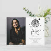 Forty Silver Disco Ball Photo 40th Birthday Party 招待状 (スタンド正面)