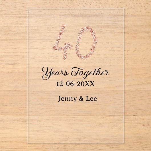 Forty years together black pink glitter bold lette アクリル招待状 (正面)