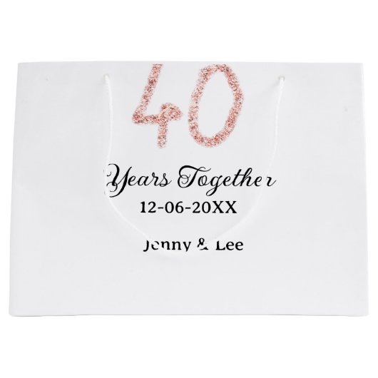 Forty years together black pink glitter bold lette ラージペーパーバッグ (正面)