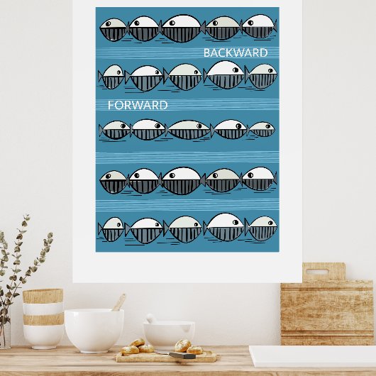 Forward and Backward – Minimal Fish Pattern Poster ポスター (キッチン)