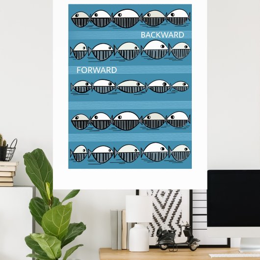 Forward and Backward – Minimal Fish Pattern Poster ポスター (ホームオフィス)