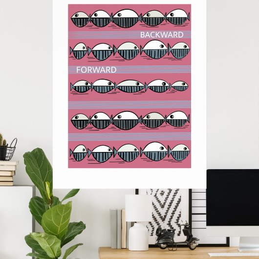 Forward and Backward – Minimal Fish Pattern Poster ポスター (ホームオフィス)