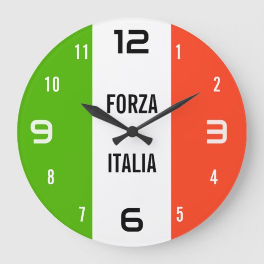 Forza Italia – Italian Flag Wall Clock ラージ壁時計 (正面)