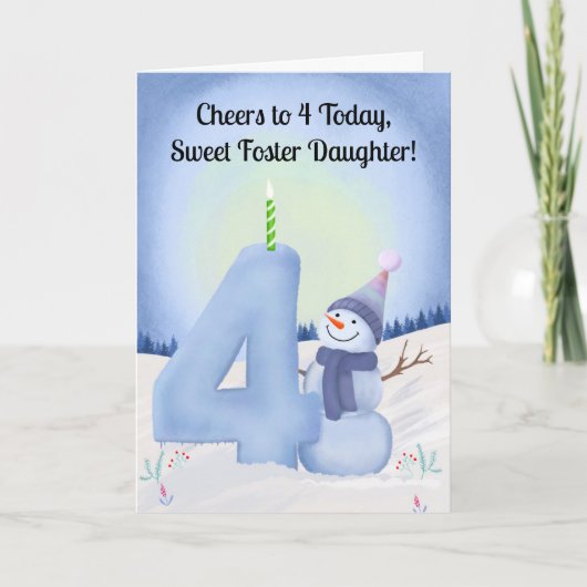 Foster Daughter 4th Birthday Snowman Snowy Four カード (正面)