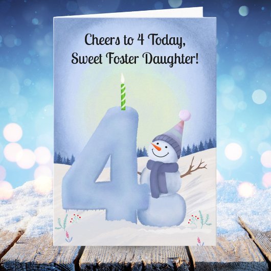 Foster Daughter 4th Birthday Snowman Snowy Four カード